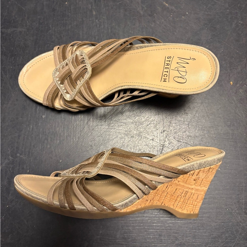 Nina Stretch Taupe Wedge Sandals